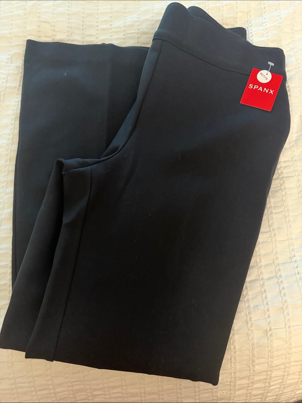 NWT SPANX The Perfect Double Slit Pant Petite Medium Black PullOn Ponte Wide Leg